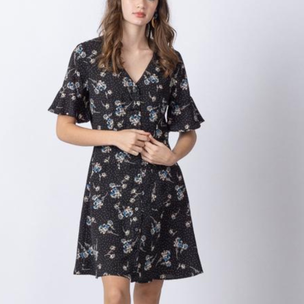 Ruffle Sleeve Button Down Midi Dress